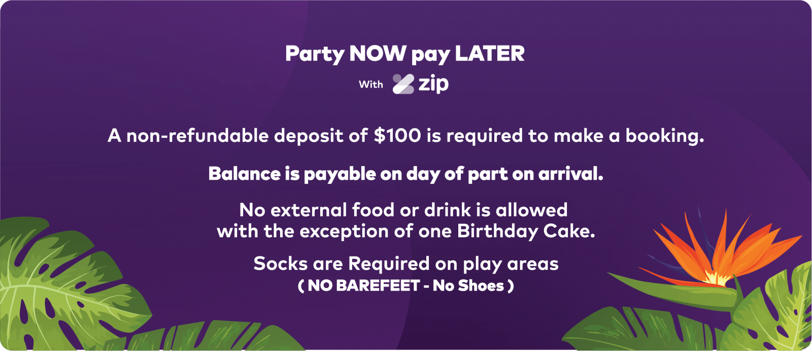 ZipPay for party packages